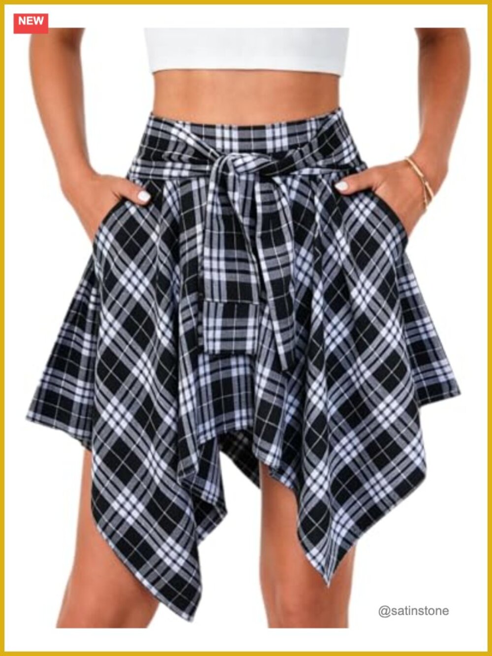 Plus Size Plaid Pleated Asymmetrical Mini Skater Skirt